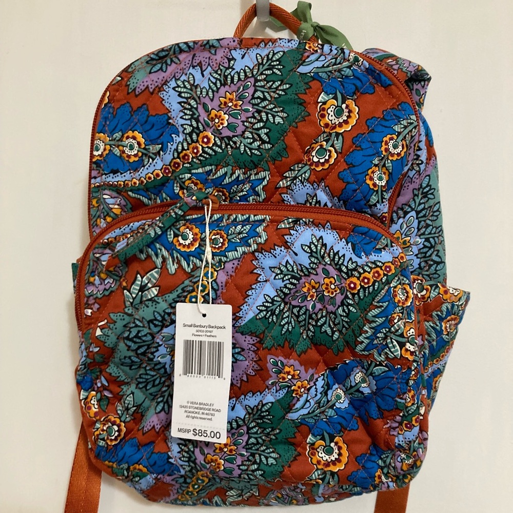 VERA BRADLEY Small Banbury Backpack Flowers Feathers Cotton